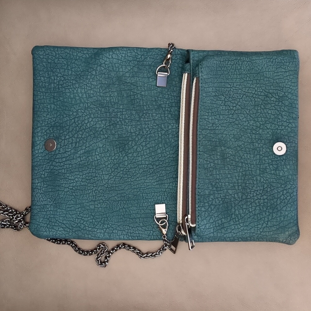 Street Level Crossbody Bag Tiffany Blue Crackle Double Chain Link Strap Crackle - Picture 3 of 17